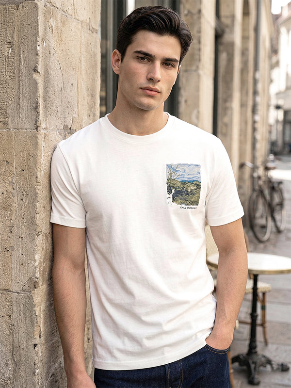 cobb white printed round neck t-shirt