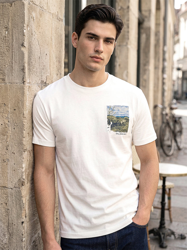 cobb white printed round neck t-shirt