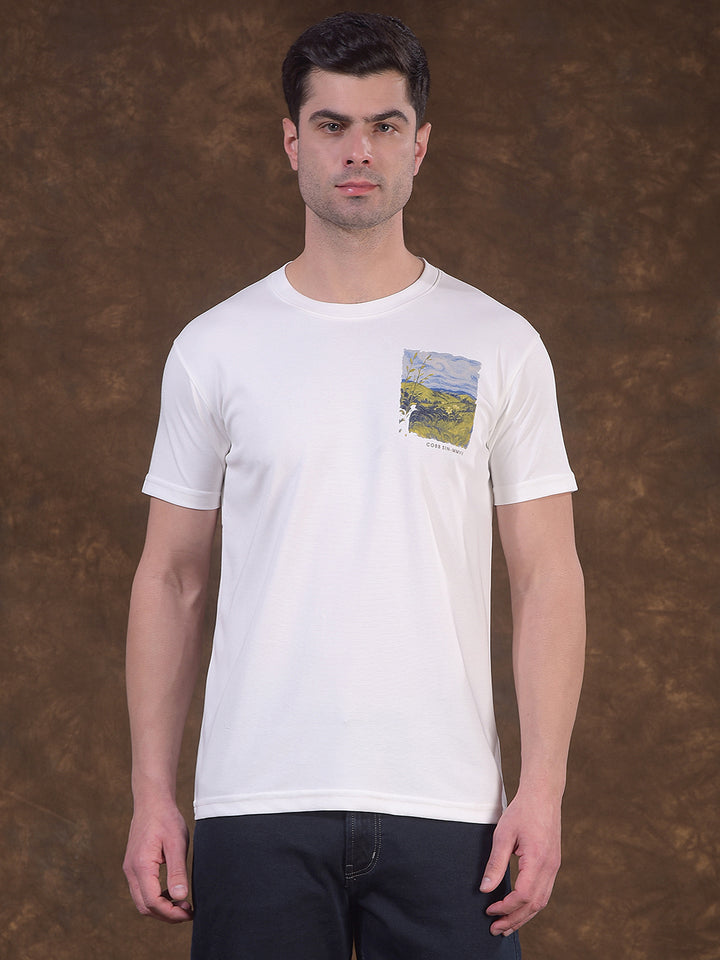 cobb white printed round neck t-shirt