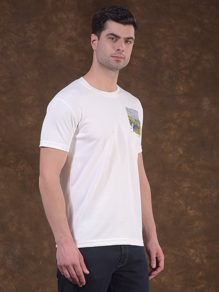 cobb white printed round neck t-shirt