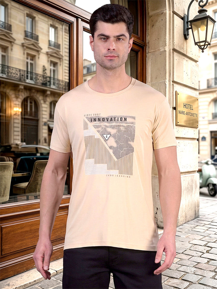 cobb beige printed round neck t-shirt