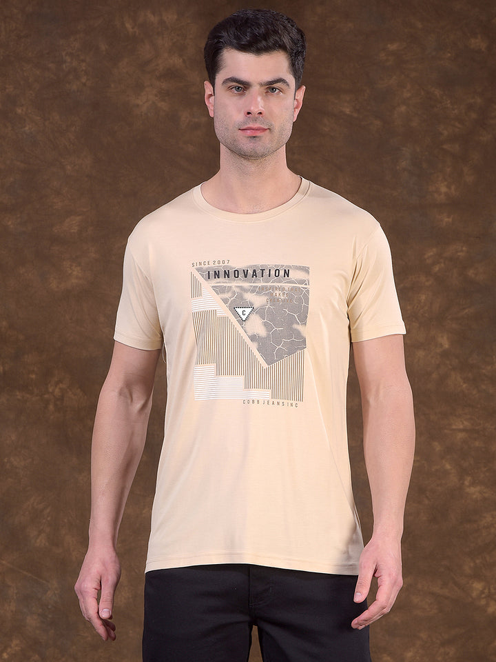 cobb beige printed round neck t-shirt
