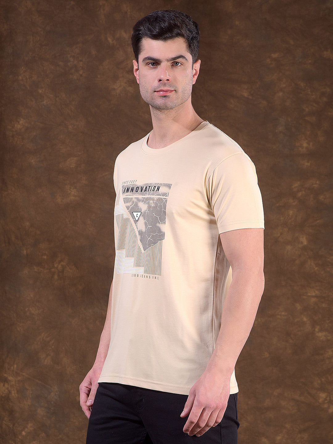 cobb beige printed round neck t-shirt