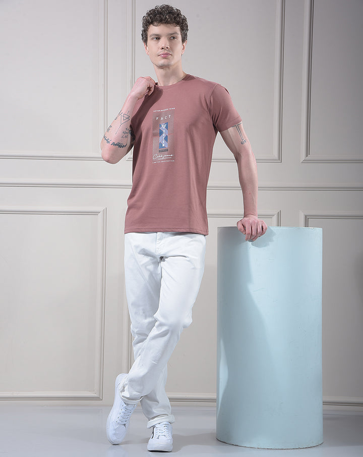 COBB DUSTY PINK PRINTED ROUND NECK T-SHIRT