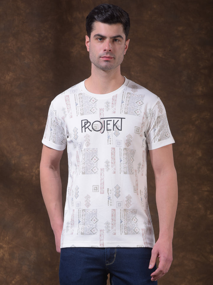cobb white printed round neck t-shirt