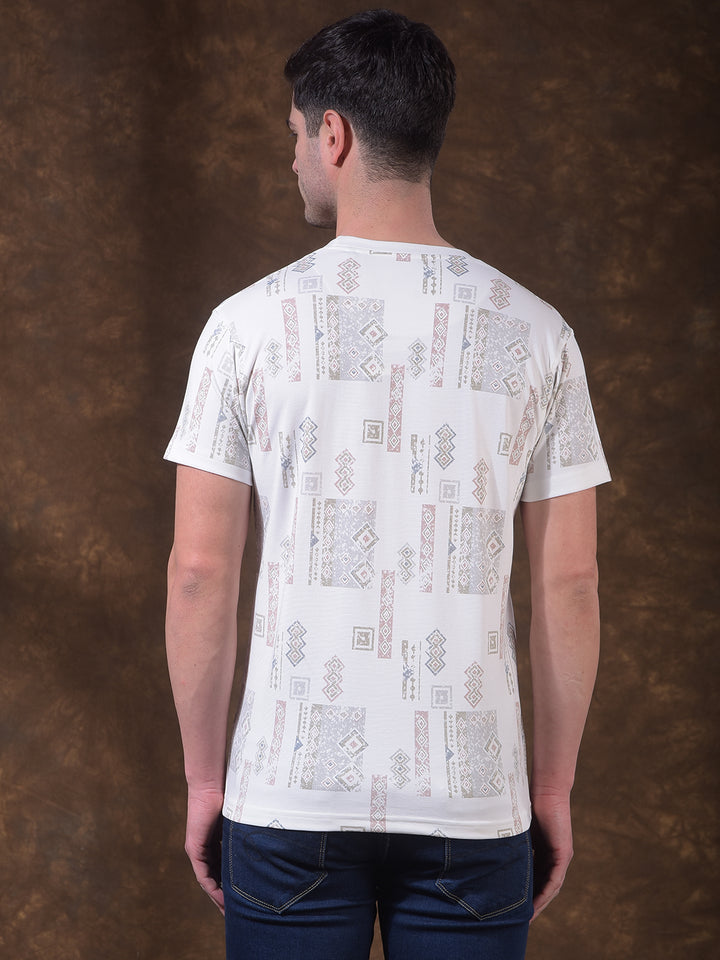cobb white printed round neck t-shirt