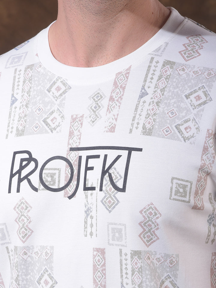 COBB WHITE PRINTED ROUND NECK T-SHIRT