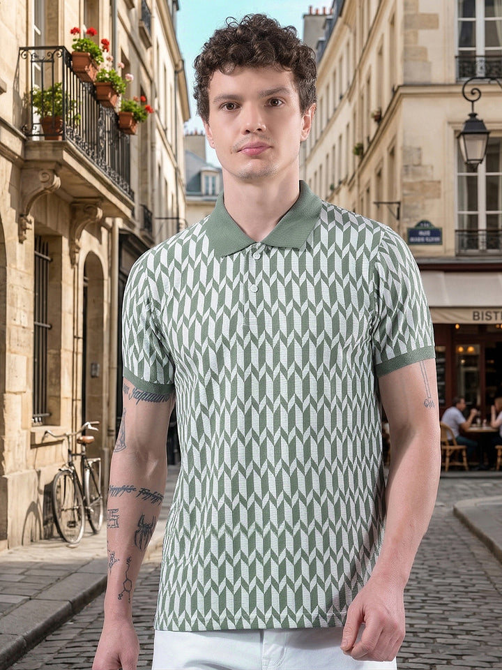 cobb green printed polo neck t-shirt