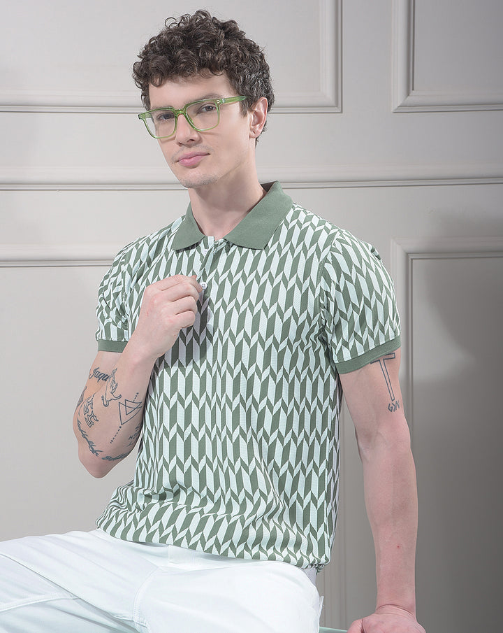 cobb green printed polo neck t-shirt