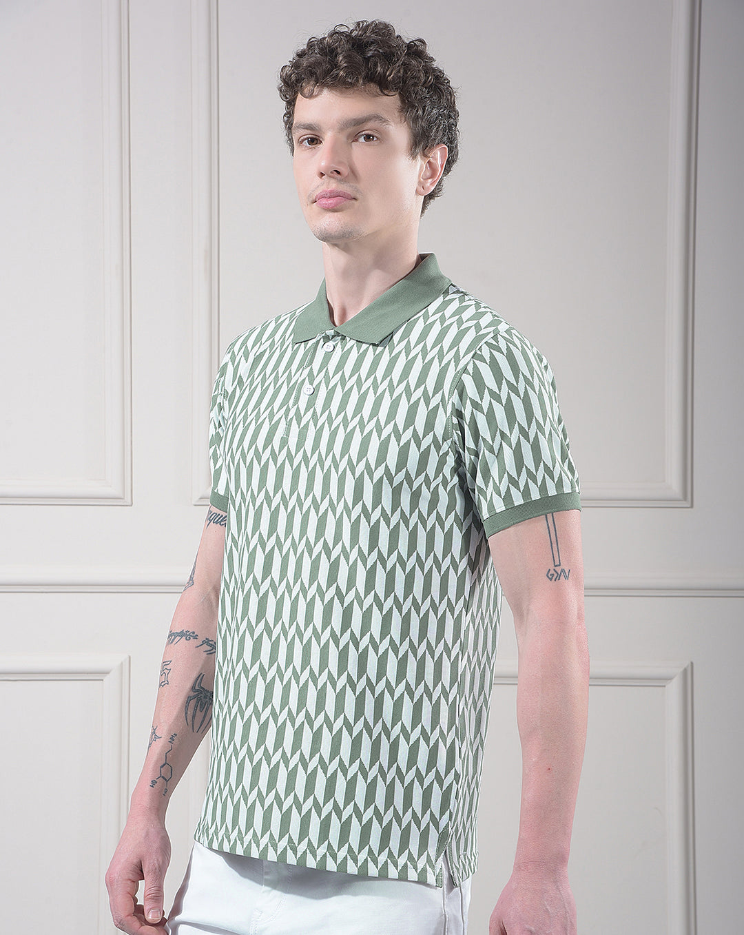 cobb green printed polo neck t-shirt