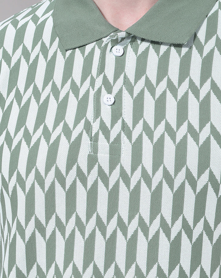 COBB GREEN PRINTED POLO NECK T-SHIRT