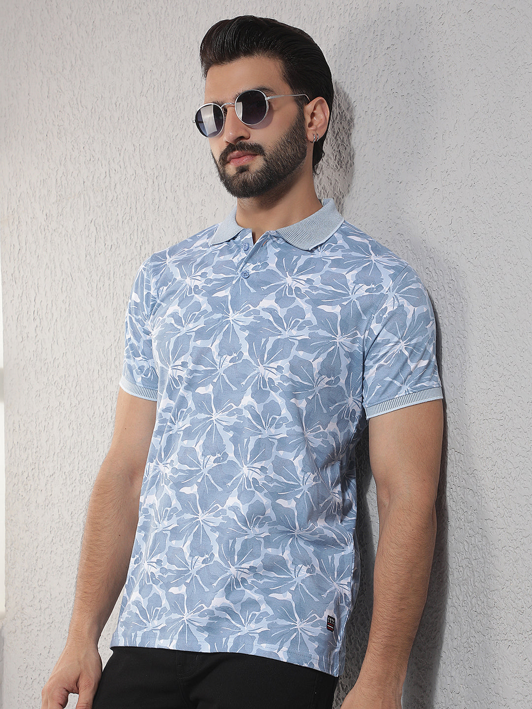 cobb blue printed polo neck t-shirt