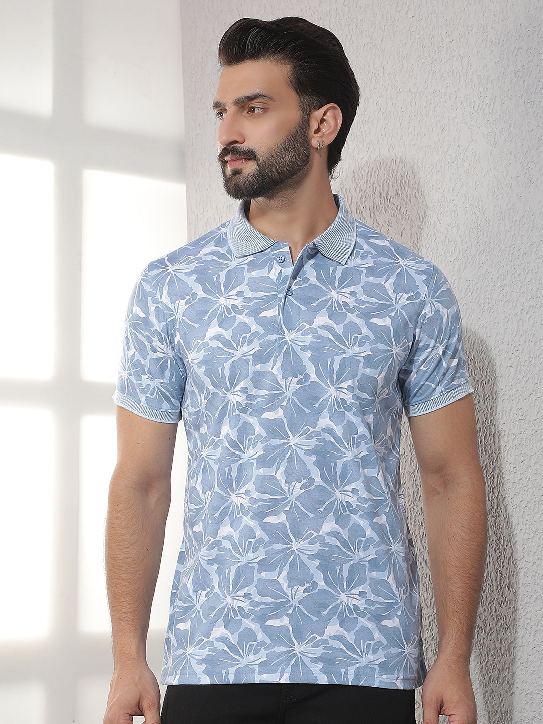 cobb blue printed polo neck t-shirt
