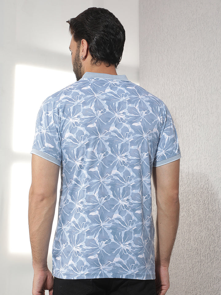 cobb blue printed polo neck t-shirt