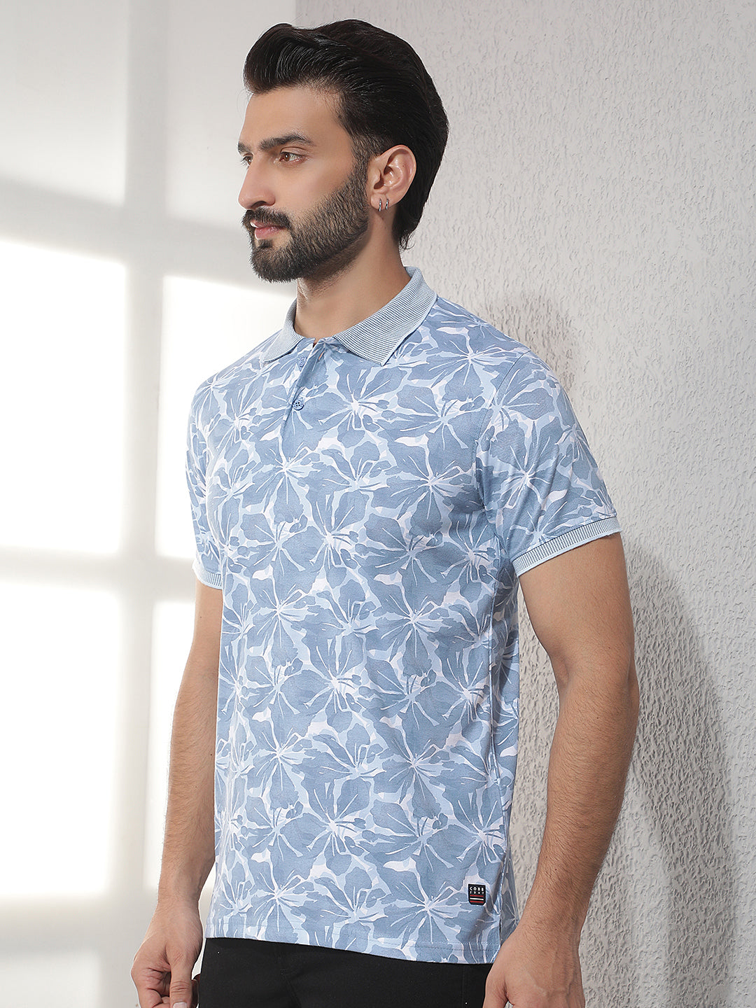 cobb blue printed polo neck t-shirt