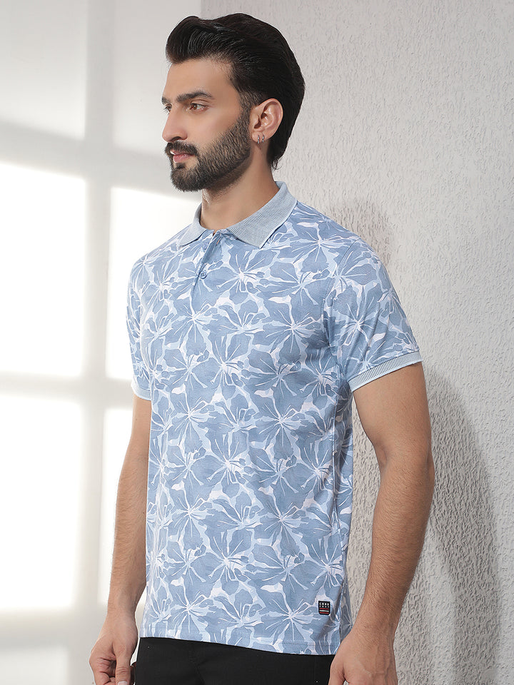 cobb blue printed polo neck t-shirt