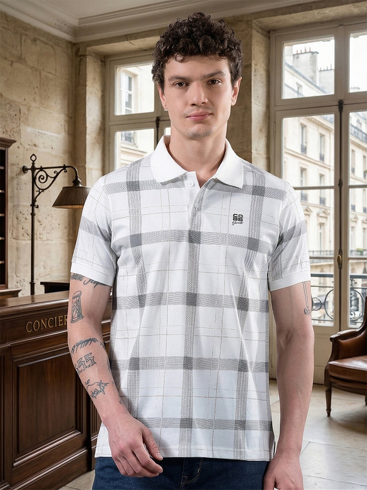 cobb white printed polo neck t-shirt