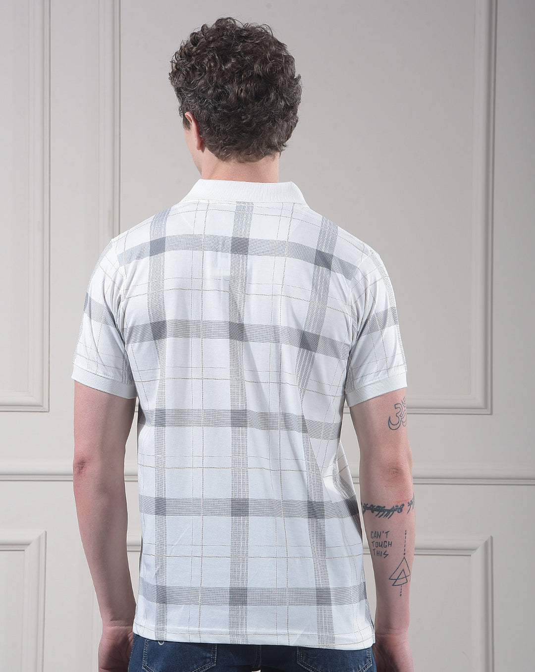cobb white printed polo neck t-shirt
