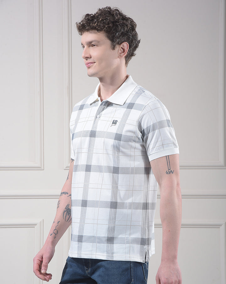 cobb white printed polo neck t-shirt
