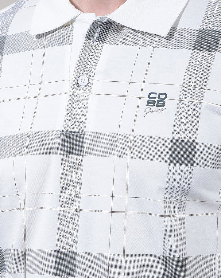 COBB WHITE PRINTED POLO NECK T-SHIRT