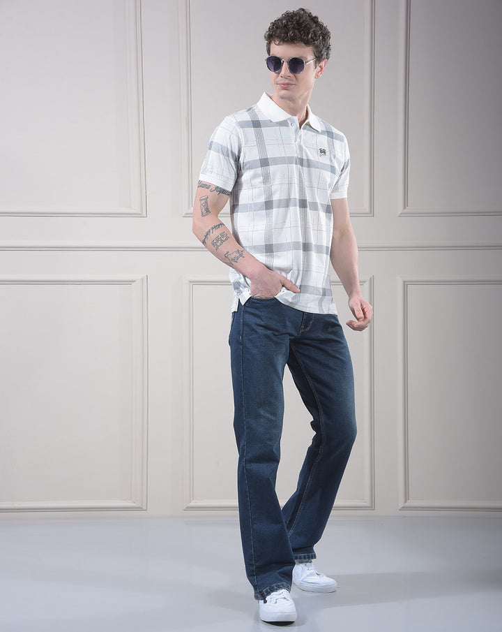 COBB WHITE PRINTED POLO NECK T-SHIRT