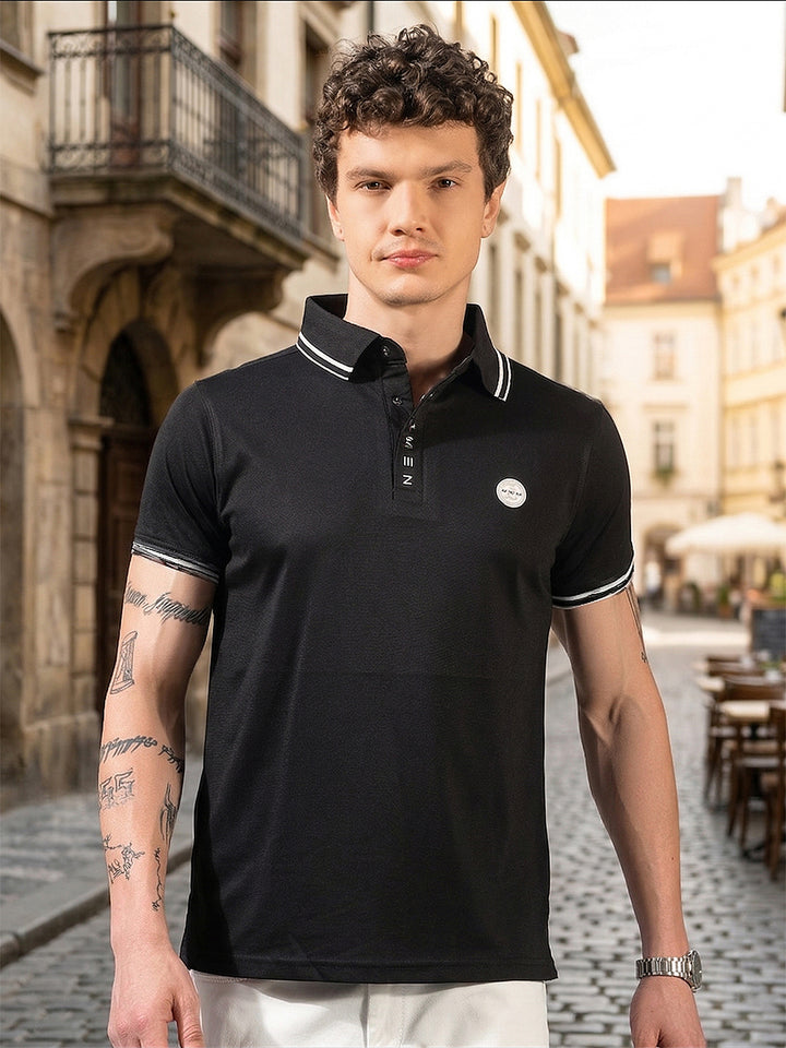 cobb black solid polo neck t-shirt