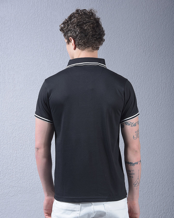cobb black solid polo neck t-shirt