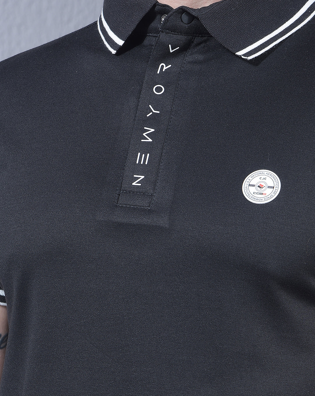COBB BLACK SOLID POLO NECK T-SHIRT