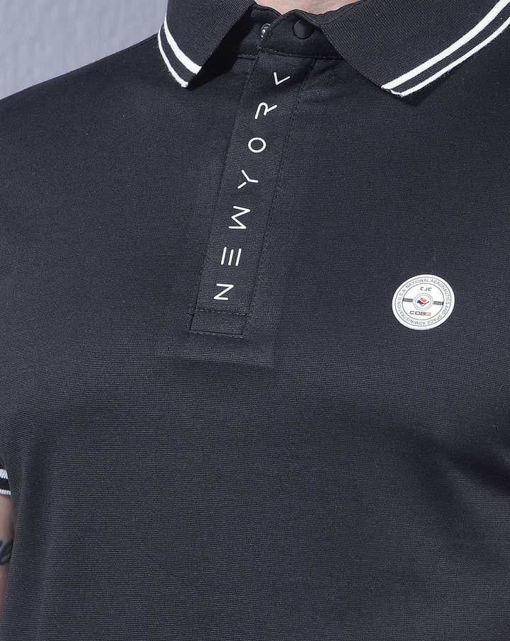 COBB BLACK SOLID POLO NECK T-SHIRT