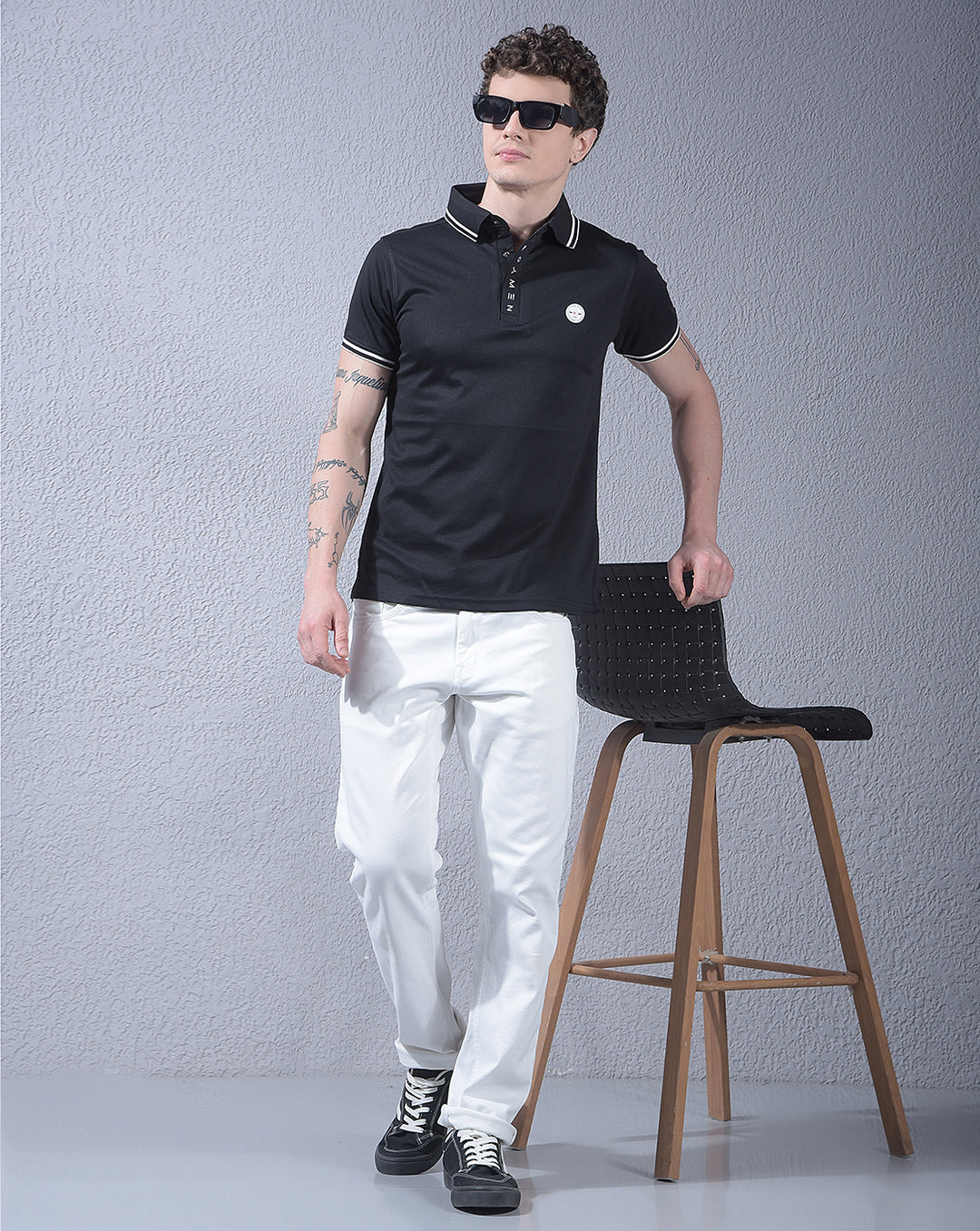 COBB BLACK SOLID POLO NECK T-SHIRT