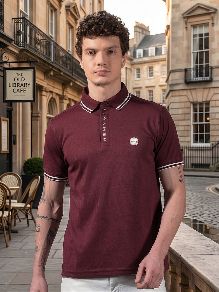 cobb mehroon solid polo neck t-shirt