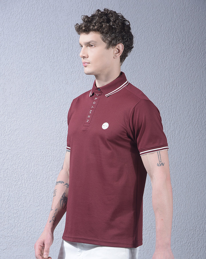 cobb mehroon solid polo neck t-shirt