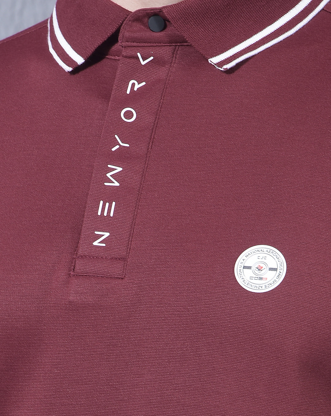 COBB MEHROON SOLID POLO NECK T-SHIRT
