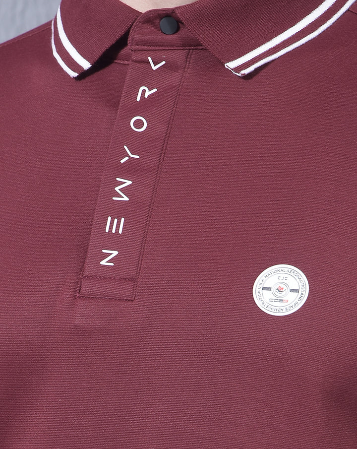 COBB MEHROON SOLID POLO NECK T-SHIRT
