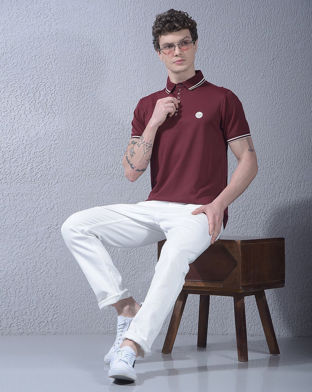 COBB MEHROON SOLID POLO NECK T-SHIRT