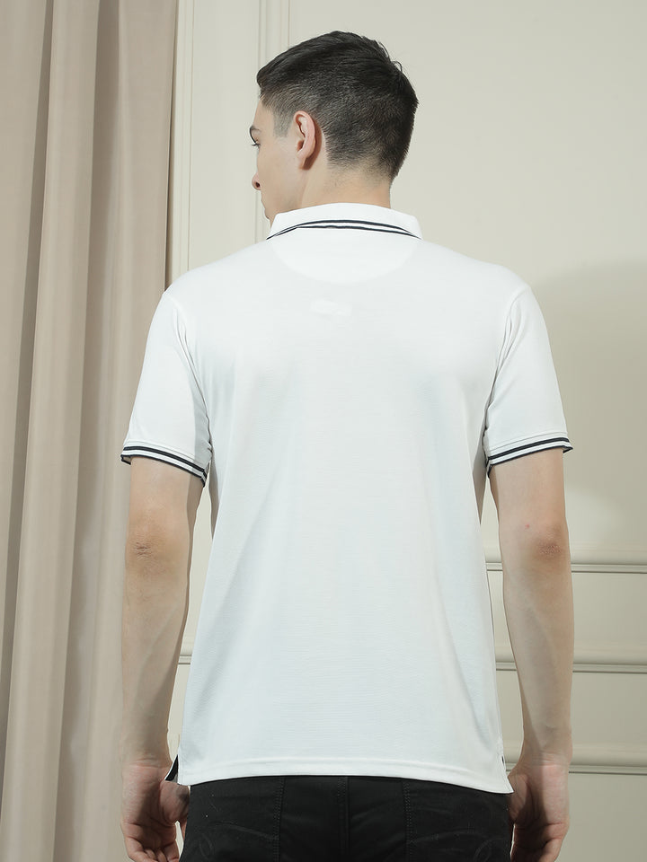 cobb white solid polo neck t-shirt