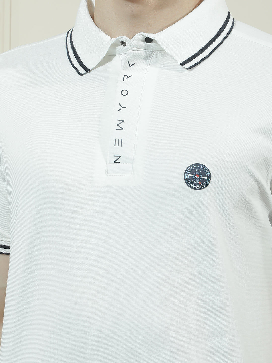 COBB WHITE SOLID POLO NECK T-SHIRT