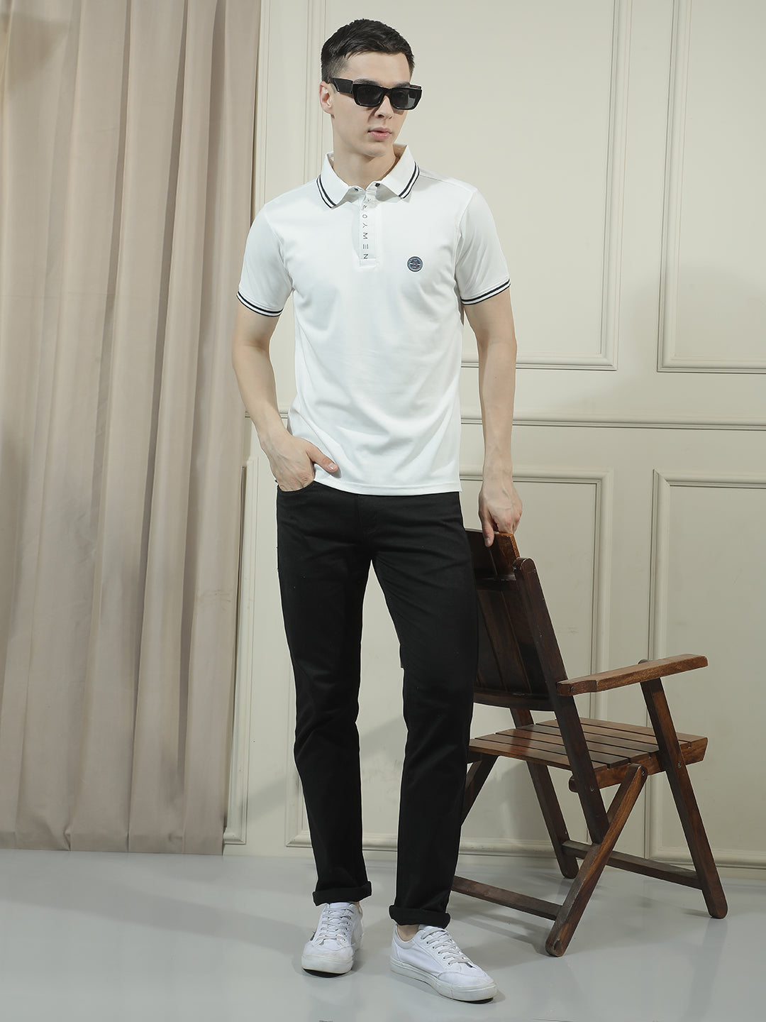 COBB WHITE SOLID POLO NECK T-SHIRT