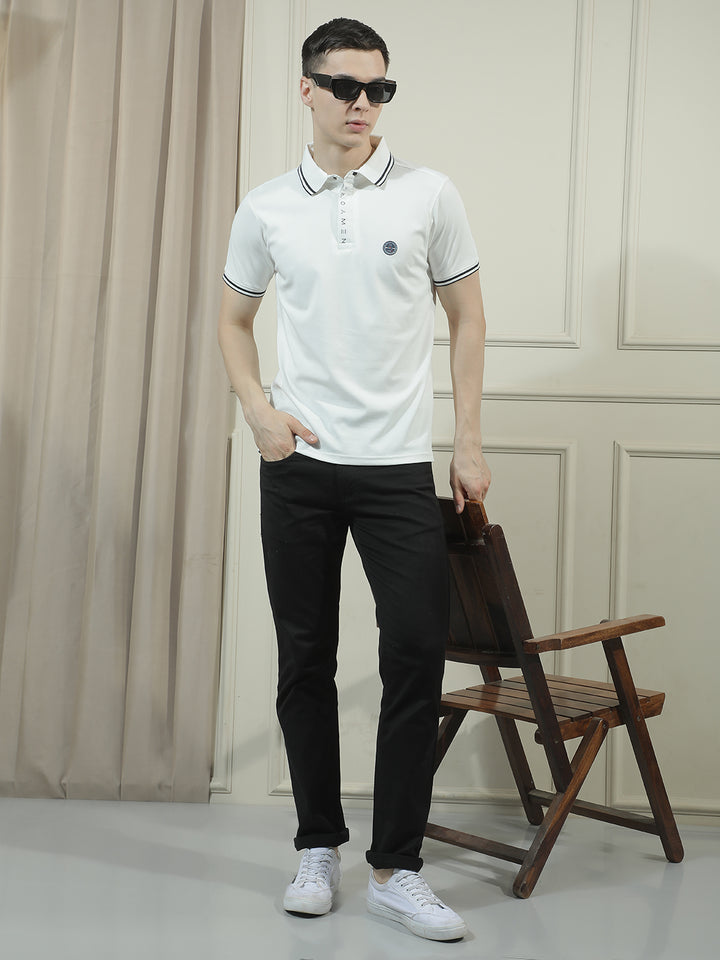 COBB WHITE SOLID POLO NECK T-SHIRT