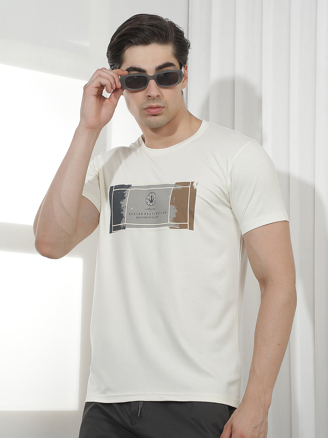 cream printed round tees