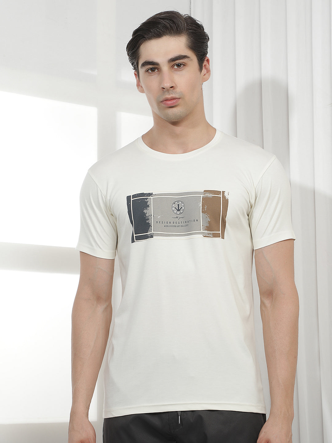 cream printed round tees