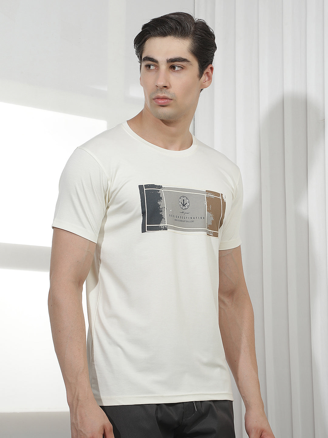 CREAM PRINTED ROUND TEES