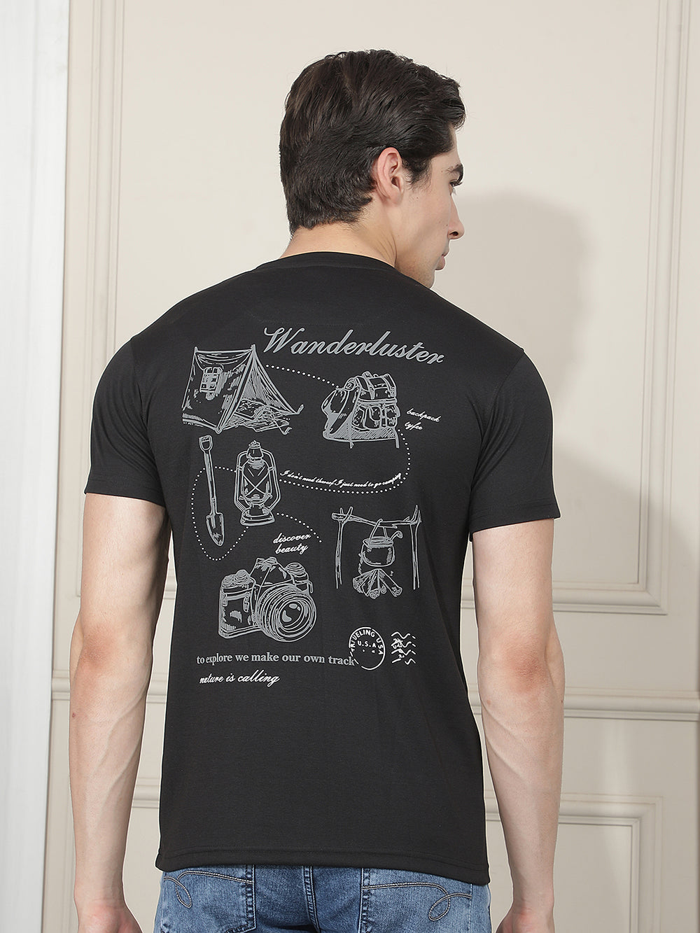 black printed round tees