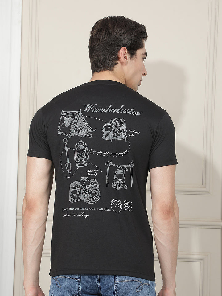 black printed round tees
