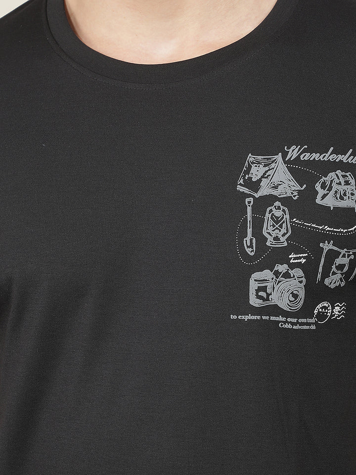 black printed round tees