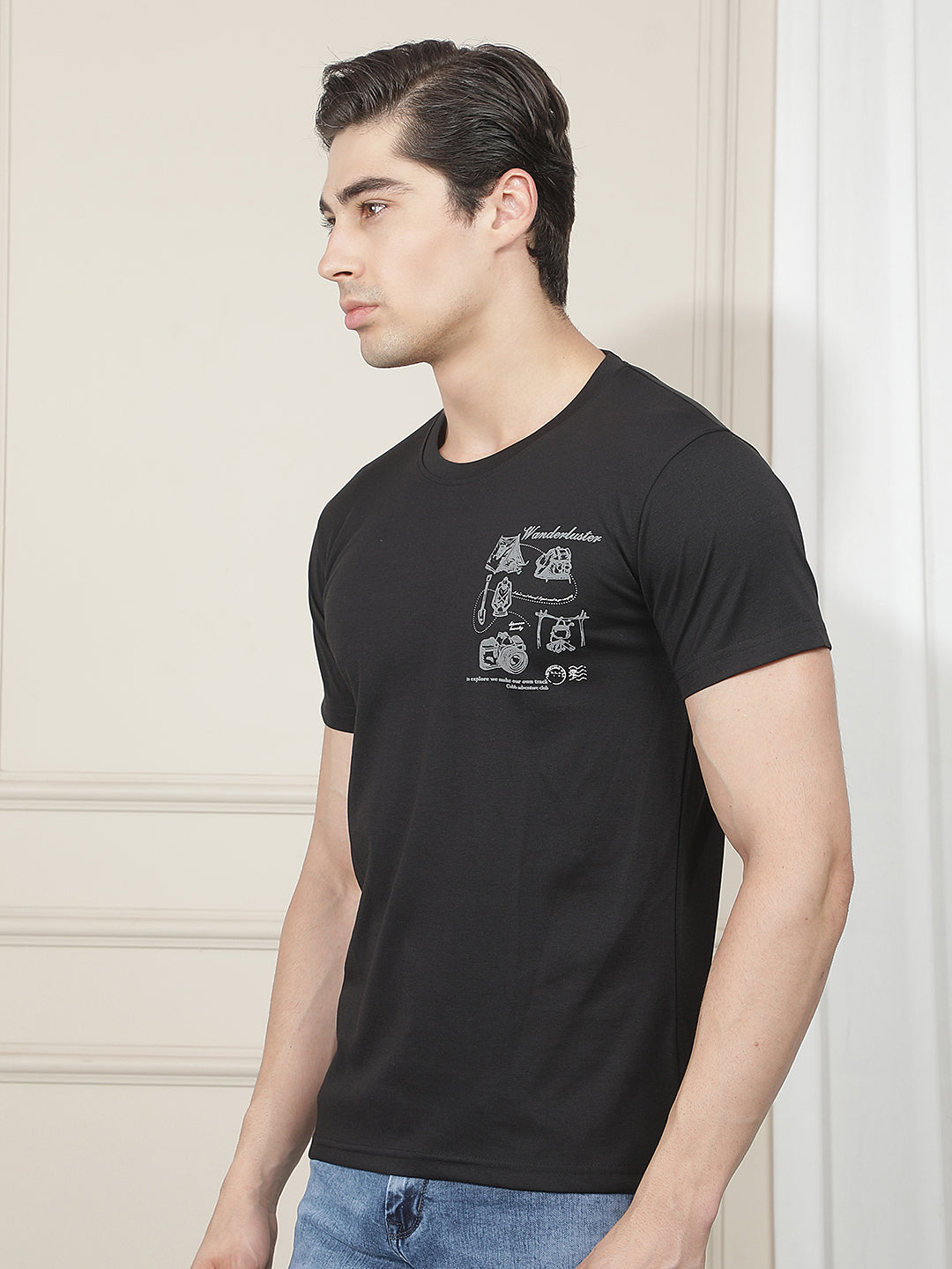 BLACK PRINTED ROUND TEES