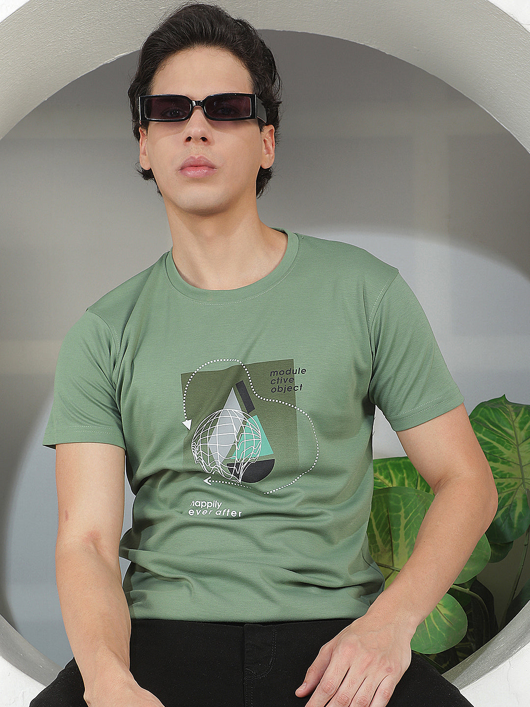 light green printed round tees