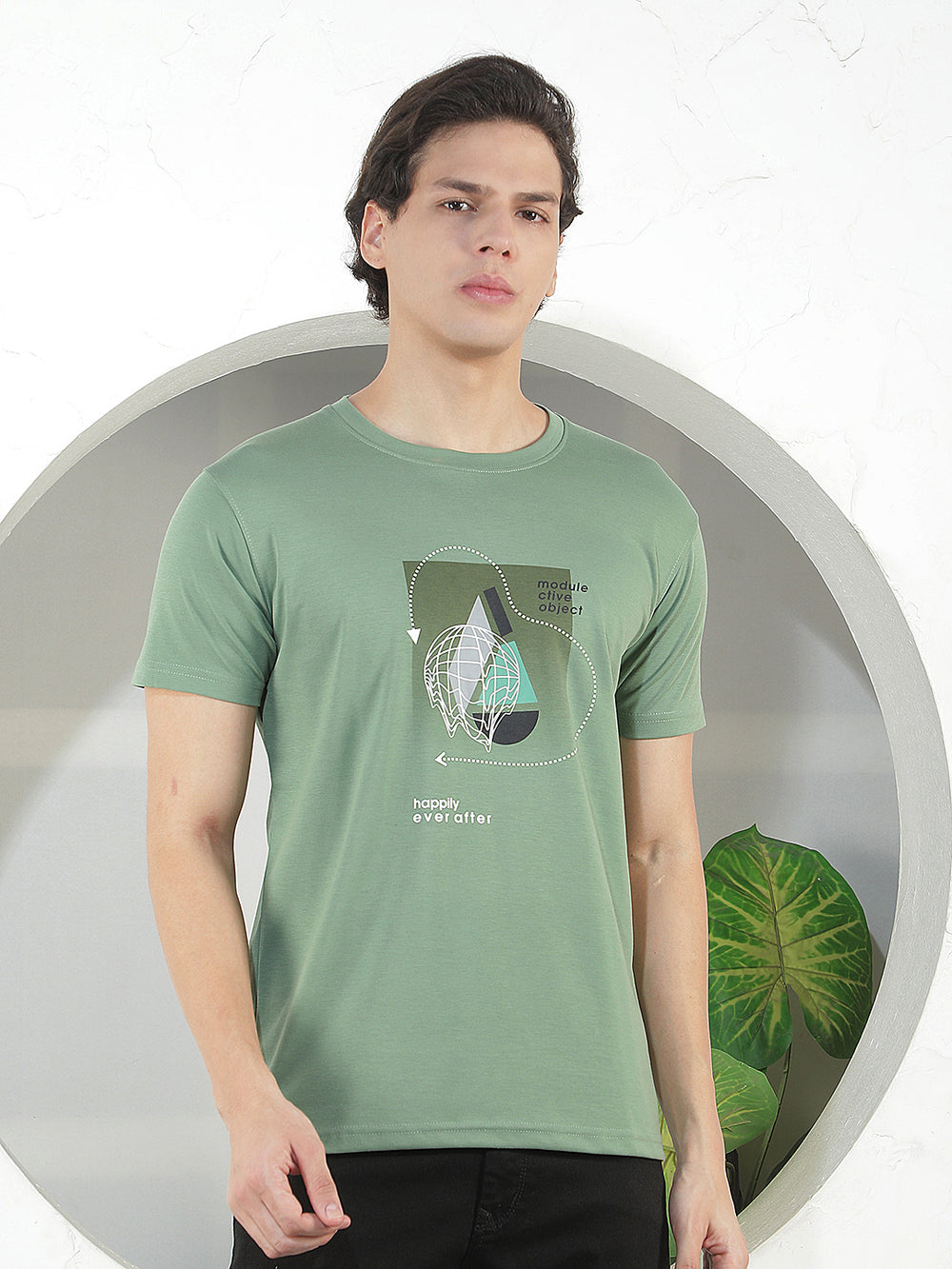 light green printed round tees