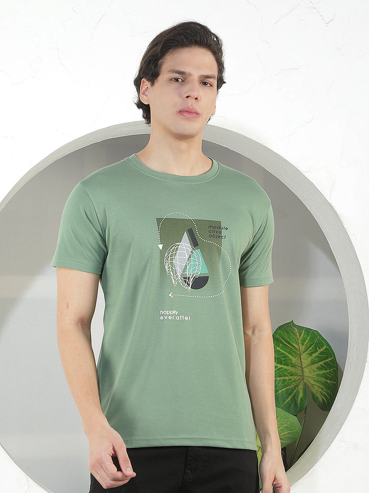 light green printed round tees