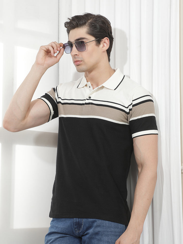 black color-block polo t-shirt